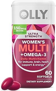 OLLY Ultra Women's Multi Softgels, Overall Health and Immune Support, Omega-3s, Iron, Vitamins A, D, C, E, B12, Daily Multivitamin, 30 Day Supply - 60 Count