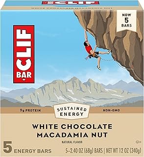 CLIF Bar White Chocolate Macadamia Nut Flavor - Made with Organic Oats - 9g Protein - Non-GMO - Plant Based - Energy Bars - 2.4 oz. (5 Pack)