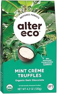 Alter Eco Mint Créme Truffles | 58% Pure Dark Cocoa, Fair Trade, Organic, Non-GMO, Gluten Free Dark Chocolate Truffles | 10 Truffles