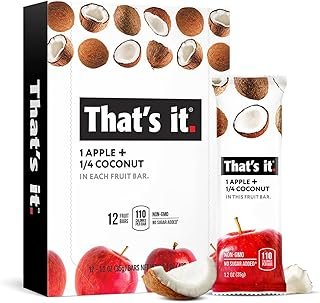 That's it. Apple + Coconut 100% Natural Real Fruit Bar, Best High Fiber Vegan, Gluten Free Healthy Snack, Paleo for Children & Adults, Non GMO No Added Sugar, No Preservatives Energy Food (12 Pack)
