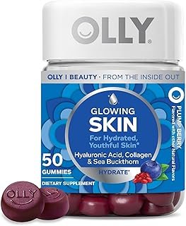 OLLY Glowing Skin Gummy, Hydrated & Youthful Skin,* Hyaluronic Acid, Collagen Peptides, Sea Buckthorn, Plump Berry Flavor, 25 Day Supply - 50 Count