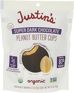 JUSTINS Organic Super Dark Chocolate Peanut Butter Cups, 4.2 OZ