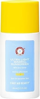 First Aid Beauty Weightless Liquid Mineral Sunscreen with Zinc Oxide Broad Spectrum SPF 30, Luxuriously Light Ultra Sheer Tint for Everyday Use, Non-comedogenic, Safe for Sensitive Skin, 1.5 oz