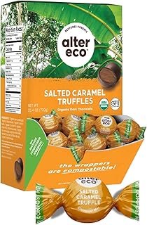 Alter Eco Salted Caramel Truffles | 58% Pure Dark Cocoa, Fair Trade, Organic, Non-GMO, Gluten-Free Dark Chocolate Truffles | 60 Truffles