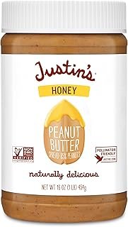 Justin's Honey Peanut Butter 16oz. Jar, Gluten Free, Non-GMO, Responsibly Sourced
