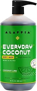 Alaffia EveryDay Coconut Body Wash - Normal to Dry Skin, Helps Gently Moisturize and Cleanse Toxins and Grime, Fair Trade, Coconut Lime, 32 Fl Oz
