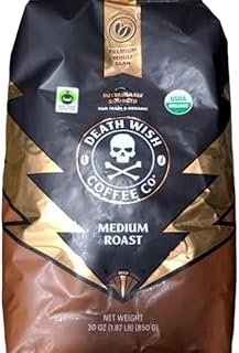 Death Wish Coffee Premium Organic Whole Bean Coffee, Medium Roast, 30 Ounces