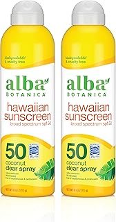 Alba Botanica Sunscreen Spray for Face and Body, Broad Spectrum SPF 50 Sunscreen, Hawaiian Coconut, Water Resistant and Biodegradable, 6 fl. oz. Bottle (Pack of 2)