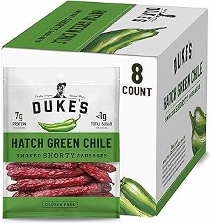 DUKE'S Pork Hatch Green Chile Smoked Shorty Sausages, 7g Protein Per Serving, 5 oz. (Pack of 8)