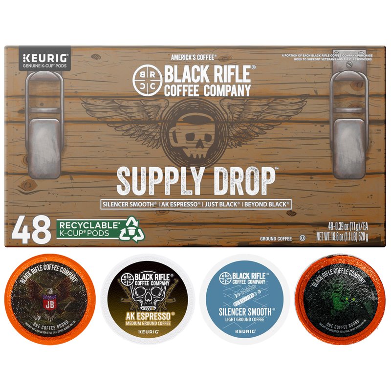 Black Rifle Coffee Company Supply Drop Variety Pack (48 Count of K Cups) - Silencer Smooth, AK Espresso, Just Black, & BeyondBlack KCup Pods - K Cups Coffee Variety Pack