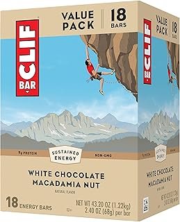 CLIF Bar White Chocolate Macadamia Nut Flavor - Made with Organic Oats - 9g Protein - Non-GMO - Plant Based - Energy Bars - 2.4 oz. (18 Pack)