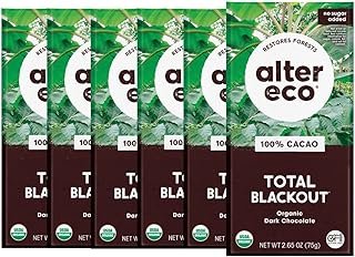 Alter Eco Dark Chocolate Bars | Pure Dark Cocoa, Fair Trade, Organic, Non-GMO, Gluten Free (6-Pack Total Blackout)
