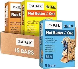 RXBAR Nut Butter and Oat Protein Bars, Snack Bars, Variety Pack (3 boxes, 15 Count)