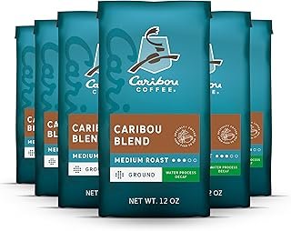 Caribou Coffee Medium Roast Naturally Decaffeinated Ground Coffee - Caribou Blend 72 Ounces (6 Bags of 12 Ounces)