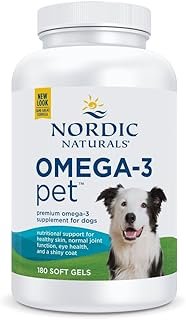 Nordic Naturals Omega-3 Pet, Unflavored - 180 Soft Gels - 320 mg Omega-3 Per Soft Gel - Fish Oil for Dogs with EPA & DHA - Promotes Heart, Skin, Coat, & Immune Health