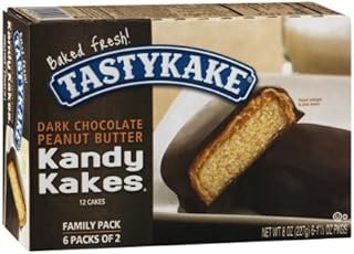 Tastykake Kandy Kakes Dark Chocolate Peanut Butter Snack Cakes, Family Pack of 12 Cakes