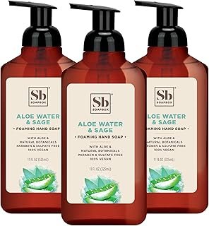 Soapbox Foaming Hand Soap Aloe Water & Sage, 11oz Pump Bottles 3 Pack, Cruelty Free, Vegan Moisturizing Foaming Hand Wash for Kitchen & Bathroom