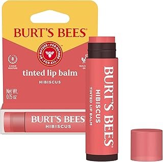 Burt's Bees Lip Tint Balm, Long Lasting 2 in 1 Duo Tinted Balm Formula, Color Infused with Hydrating Shea Butter for a Natural Looking Buildable Finish, Hibiscus, 1 Tube