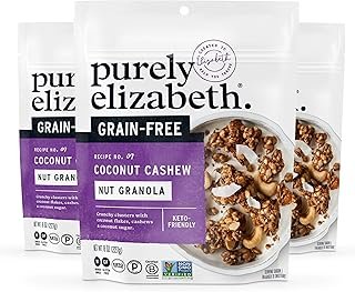 Purely Elizabeth Coconut Cashew Keto Granola, Made with Nuts and Seeds, Grain-Free, Gluten-Free, Non-GMO (3 Ct, 8oz Bags)