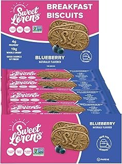 Sweet Loren's Vegan Breakfast Biscuits | Blueberry | 4g Protein, 19g Whole Grains | Plant Based, Gluten Free, Dairy Free, Nut Free Snacks | Grab & Go 8 Pack (24 Total Biscuits, 1.6 ounce each)