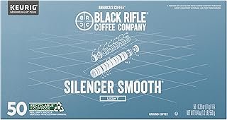 Black Rifle Coffee Company Silencer Smooth, 50 Count, Light Roast K Cups - Single Serve K Cups Coffee Pods - Kcup Pods Compatible with Keurig 1.0 & 2.0 - Made from Arabica Beans