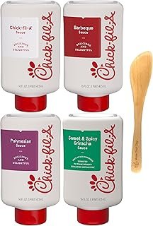 Chick-fil-a Sauce, Original, Barbeque, Polynesian, and Sweet & Spicy Sraracha, 16 Ounce (Pack of 4) - with Make Your Day Spreader