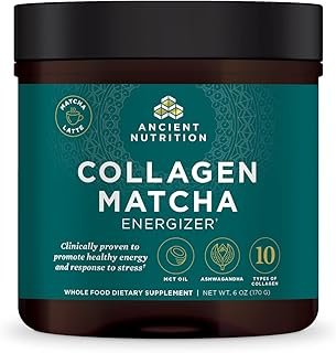 Ancient Nutrition Matcha Powder with Collagen, Collagen Matcha with MCTs & Ashwagandha for Energy, Metabolism, Skin, Hair, and Gut Health, 20 Servings