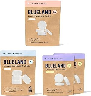BLUELAND Tablet Trio Refills | Dishwasher Detergent Tablet Refill 60 Counts | Toilet Bowl Cleaner Refills 2 Pack | Laundry Detergent Tablets 120 Counts