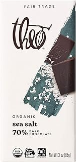 THEO Chocolate Sea Salt Organic Dark Chocolate Bar, 70% Cacao, 12 Pack | Vegan, Fair Trade