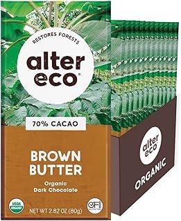 Alter Eco Dark Chocolate Bars | Pure Dark Cocoa, Fair Trade, Organic, Non-GMO, Gluten Free (12-Pack Brown Butter)