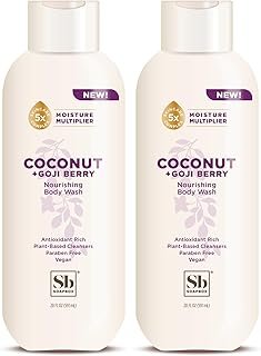 Soapbox Body Wash, Coconut & Goji Berry Liquid Body Wash, Moisturizing Soap with Shea Butter, Vegan Duo Pack of 2 Soap Bottles, 20oz Each
