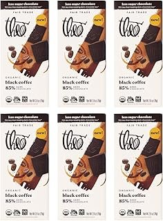 THEO Chocolate Black Coffee, Organic Dark Chocolate Bar, 85% Cacao, 6 Pack | Vegan, Fair Trade