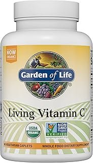 Garden of Life Vitamin C for Adults with Antioxidants & Citrus Bioflavonoids - Now Certified Organic - Living Vitamin C, Non-GMO Whole Food Vegetarian Nutritional Supplement, 60 Count (30 Day Supply)