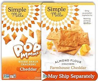 Almond Flour Crackers, Farmhouse Cheddar and Simple Mills Pop Mmms Cheddar Baked Snack Crackers - Gluten Free, Healthy Snacks (Pack of 2)