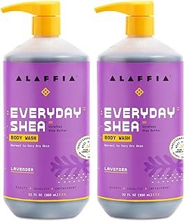 Alaffia Everyday Shea Body Wash, Naturally Helps Moisturize and Cleanse Without Stripping Natural Oils with Fair Trade Shea Butter, Neem, and Coconut Oil, Lavender, 2 Pack - 32 Fl Oz Ea
