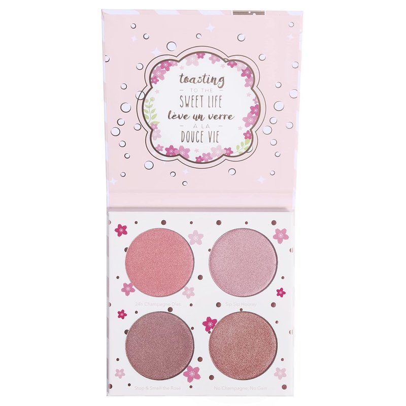 Beauty Bakerie Powder Blush Makeup Palette for Face & Cheeks, Matte and Metallic Highlighter Make up Set, 4 Highlight Shades, Cotton Candy Champagne