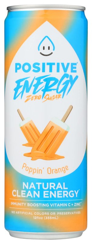 Positive Energy Poppin' Orange Beverage, Zero Sugar, Natural Clean Energy, 12 Fluid Ounce (Pack of 12)