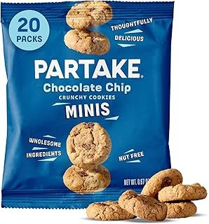 Partake Foods Gluten Free Crunchy Chocolate Chip Mini Cookie Snack Packs | Vegan, Peanut Free, Egg Free, Wheat Free, Soy Free | Allergy Friendly Cookies | Safe for School and Office Snack - 20 Packs