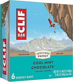 CLIF Bar Cool Mint Chocolate with Caffeine - Made with Organic Oats - 10g Protein - Non-GMO - Plant Based - Energy Bars - 2.4 oz. (6 Pack)