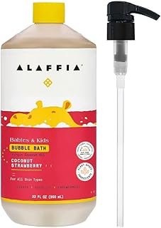 Alaffia Babies & Kids Bubble Bath, Coconut Strawberry, Pump Included – Gentle Cleanser with Raw Shea Butter and Hibiscus, 32 Fl Oz