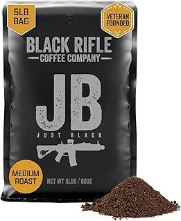 Black Rifle Coffee Company Just Black, 5 lb Bag, Ground Coffee Medium Roast - Roasted Blend Made from Arabica Beans - Colombian & Brazilian Beans - Veteran Founded & American Made