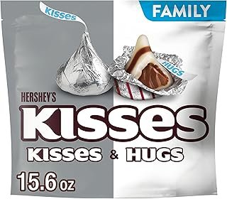 HERSHEY'S HUGS & KISSES Milk Chocolate and White Creme Candy Family Pack, 15.6 oz