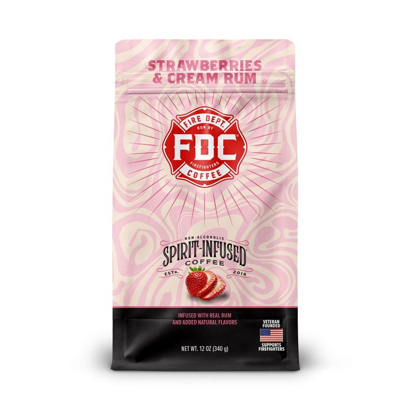 Fire Department Coffee - Gives Back to Firefighters - Strawberries & Cream Rum Infused Ground Coffee - Medium Roast - Non-Alcoholic - Roasted in the USA - Veteran Owned - 12 oz