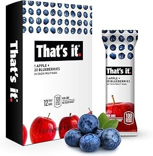 That's it. Apple + Blueberry 100% Natural Real Fruit Bar, Best High Fiber Vegan, Gluten Free Healthy Snack, Paleo for Children & Adults, Non GMO No Sugar Added, No Preservatives Energy Food (12 Pack)