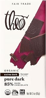 THEO Chocolate Pure Organic Dark Chocolate Bar 85% Cacao, 12 Pack | Vegan, Fair Trade