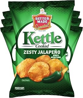 Better Made Kettle Cooked Potato Chips - Zesty Jalapeno 8 X 2.5oz Bags (8 Pack) - Kettle Cooked Potato Chips - 0 Trans Fat - Crunchy, Crispy Snack from Fresh Potatoes - Lunch - Family Owned
