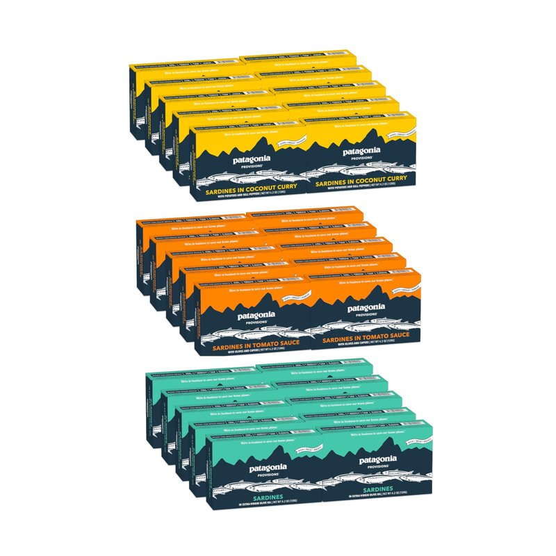 Patagonia Provisions Wild Sardines Bulk Bundle | Responsibly sourced in Spain | Bundle of 30 | Olive Oil, Tomato Olive, Coconut Curry