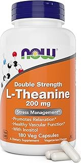 NOW Foods L-Theanine, Double Strength 200 mg Per Cap - 180 Veg Capsules - Enhanced with 100mg Inositol - Vegetarian, Non-GMO - Ltheanine 200mg Supplement