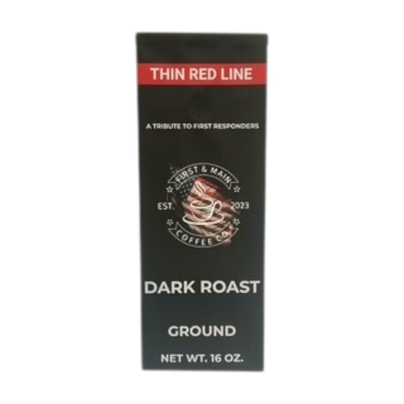 First & Main Coffee Co., Thin Red Line, A Fire Department Tribute, Dark Roast, Ground Coffee, 1 Pound Bag