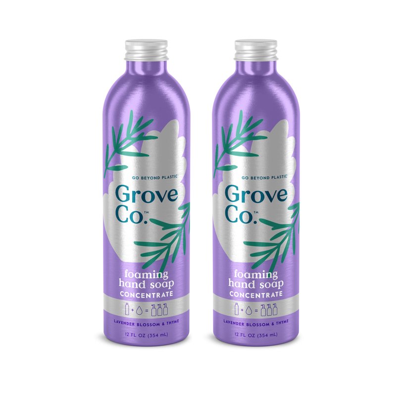 Grove Co. Hydrating Foaming Hand Soap Refills (2 x 12 Oz), Moisturizing Hand Wash, No Plastic or Parabens, Cruelty Free, 100% Natural Lavender Blossom & Thyme Scent (Pack of 2)